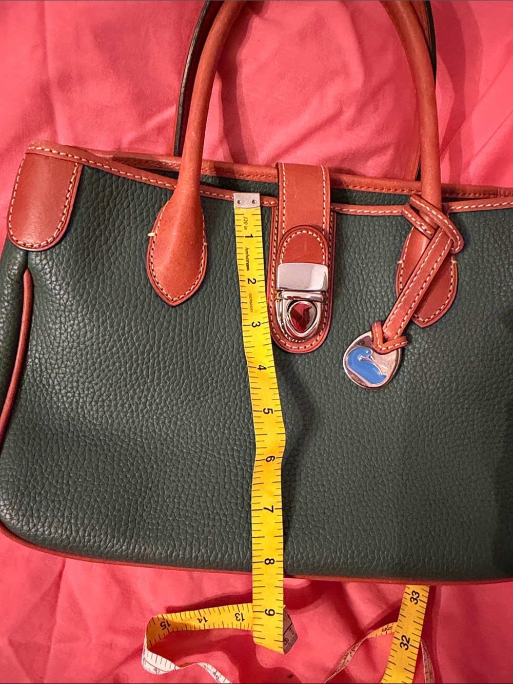 Dooney & Bourke Green and Brown Pebble Leather Satchel - Picture 13 of 15